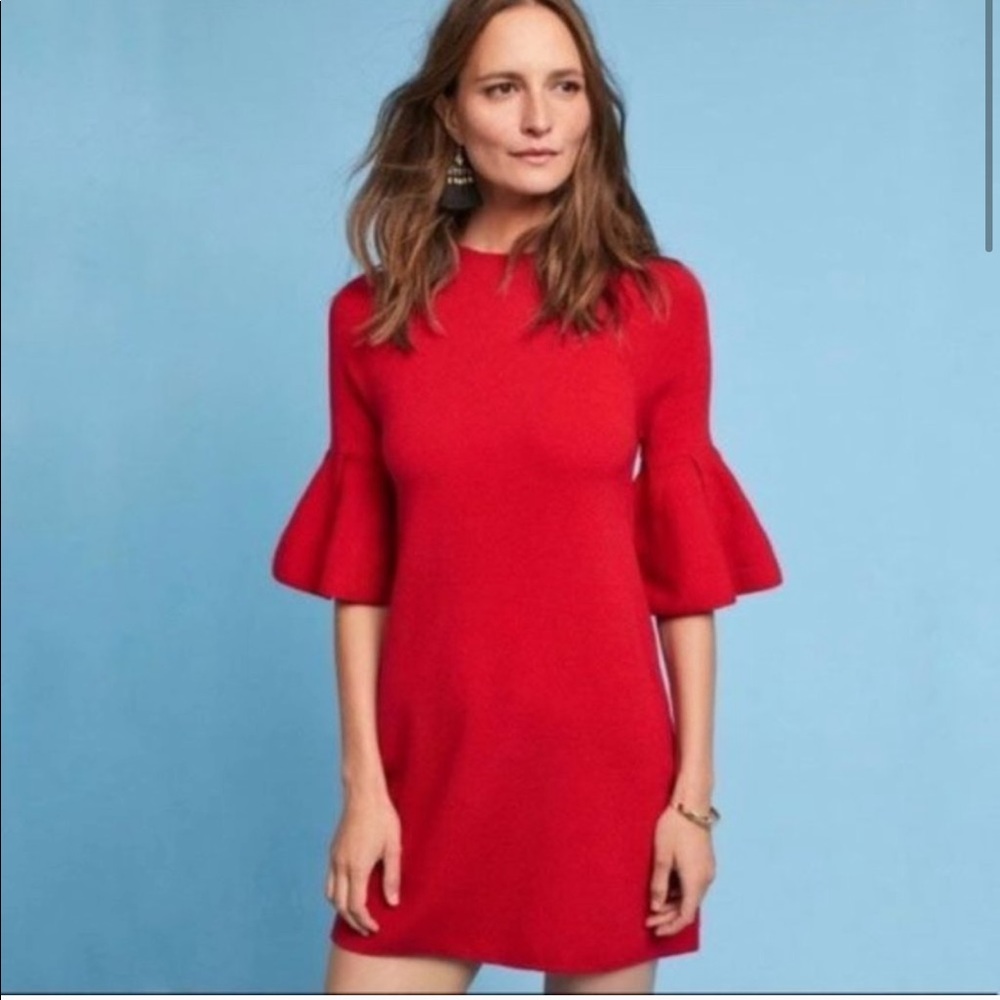 Anthropologie Red Bell Sleeve Dress